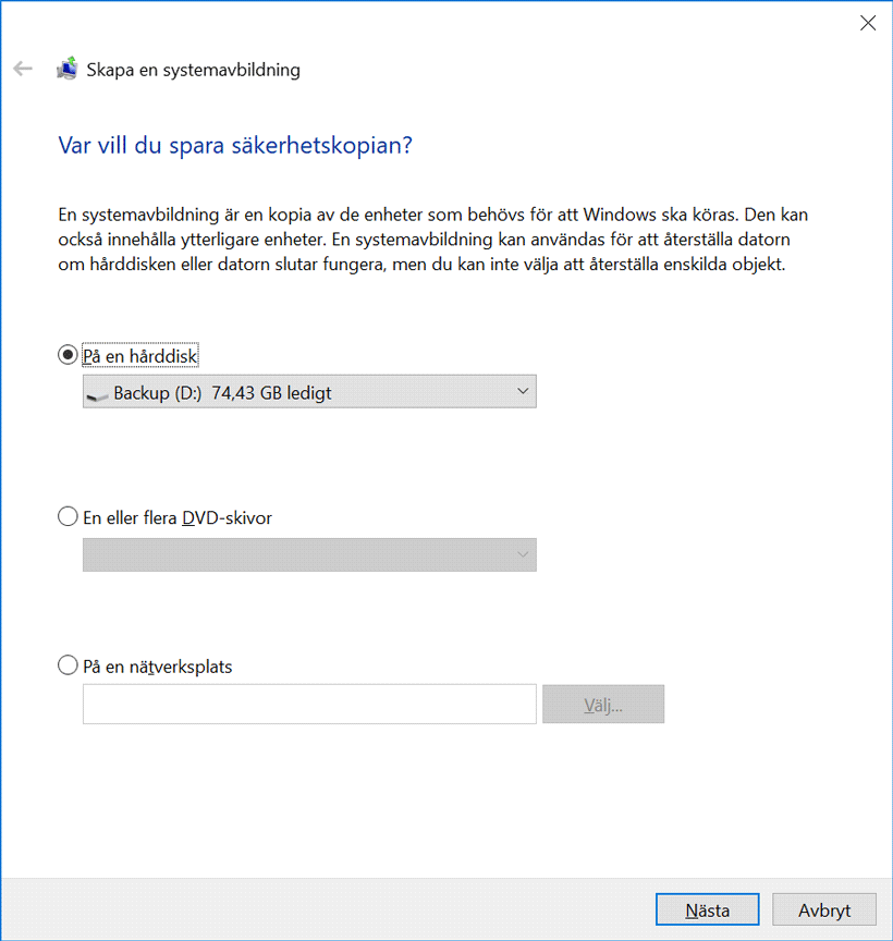 Systemavbildning i Windows 10