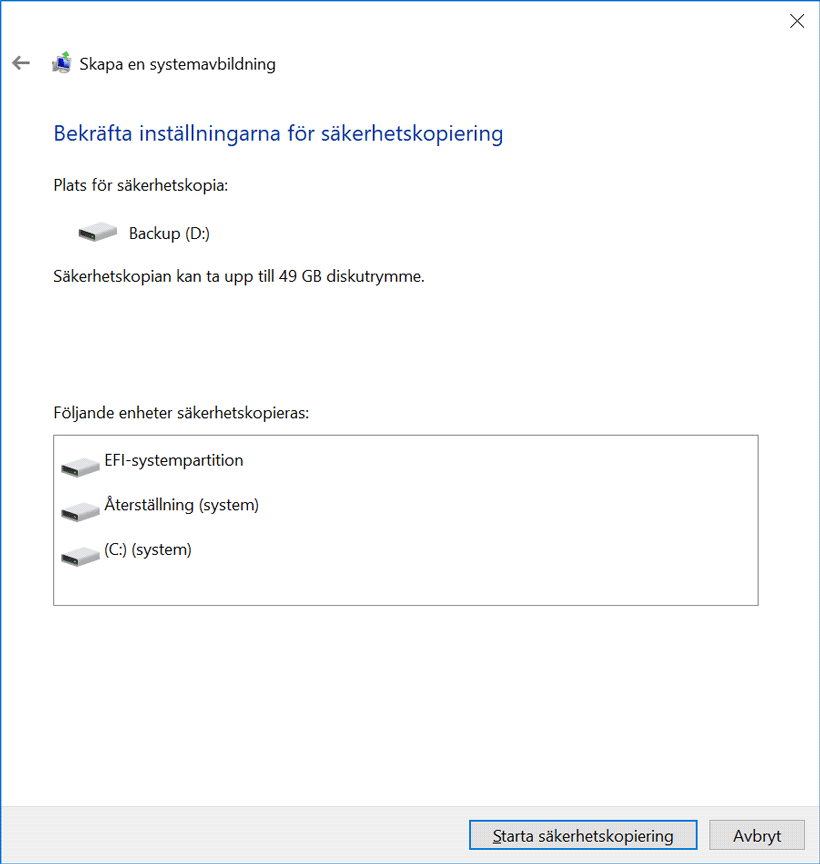 Systemavbildning i Windows 10