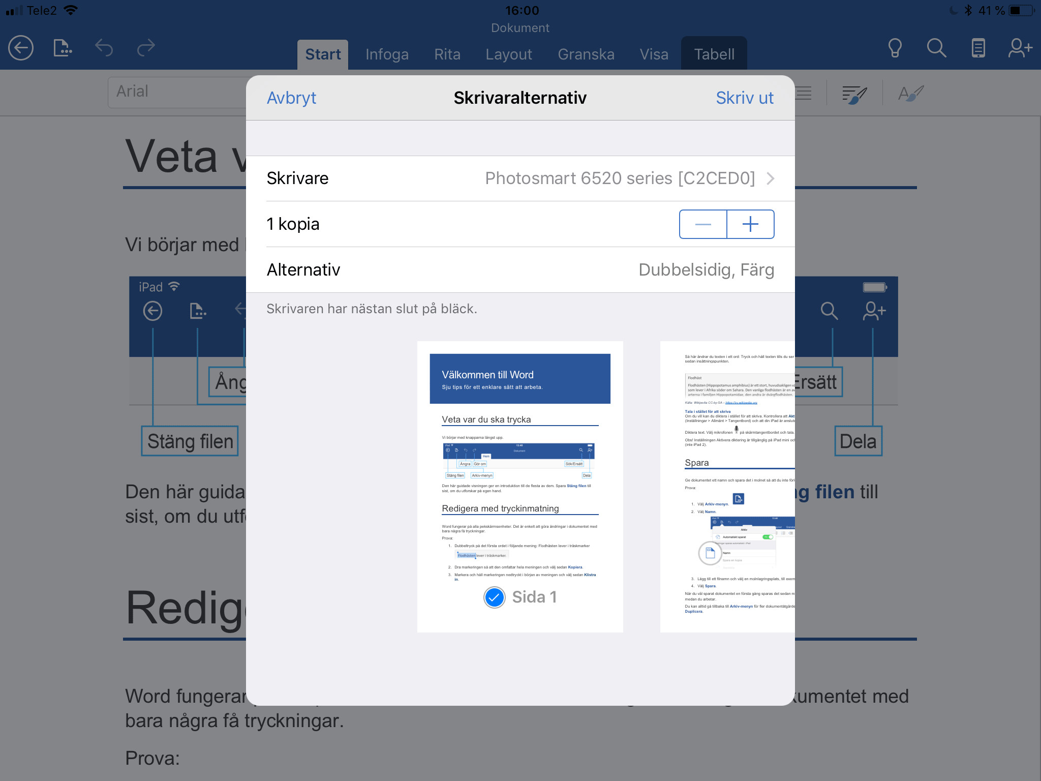 Airprint-kompatibla skrivare i det lokala nätverket dyker upp automatiskt. 